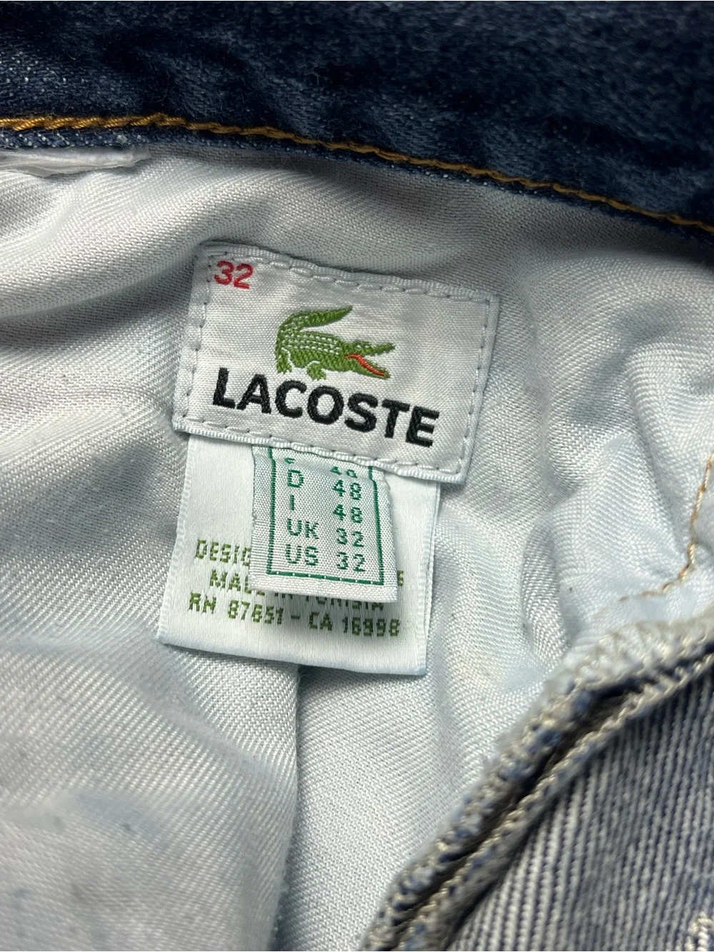 Lacoste Denim Regular Straight Leg Dark Mid Rise Casual Jeans Men Size 32X28